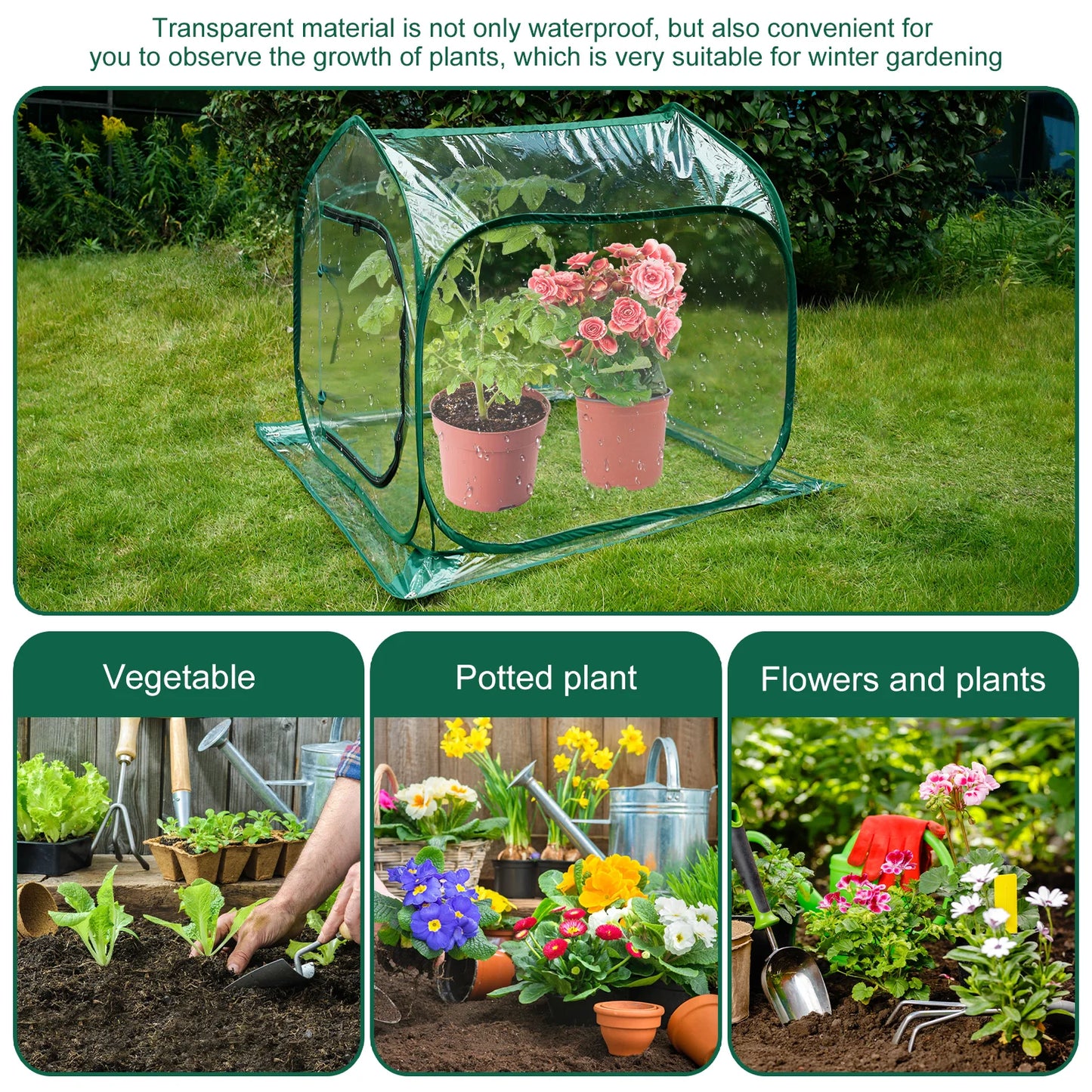 Foldable Mini Greenhouse PVC Pop Up Transparent Greenhouse With Zipper Closure Preservation Plant Greenhouse Garden Accessories