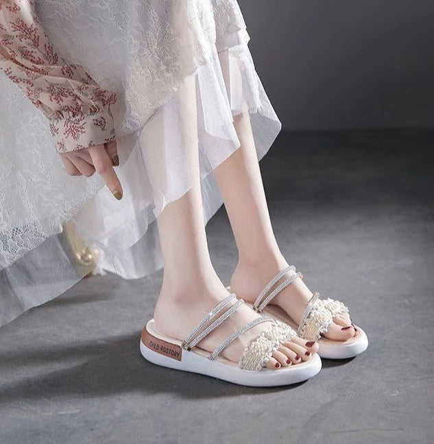 Perlen Damen Sandalen Platform Strass - Luxus Damen Schuhe Sommer Korea Designer - Die Besten 2025 Anti Rutsch Günstiger Preis