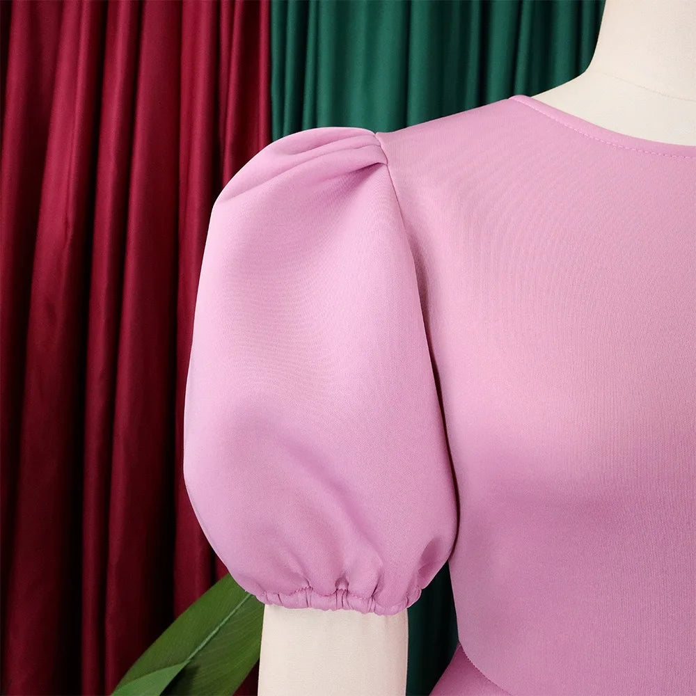 Elegante Kleider Für Frauen 2024 O-Ausschnitt Kurze Ärmel Hohe Taille Plissiert Midi Luxus Weiblich Geburtstag Party Dinner Vestidos