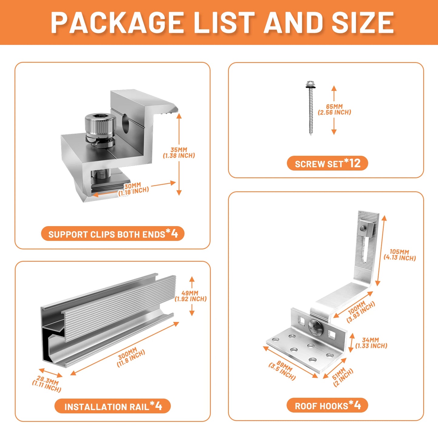 Solar-Montagesystem 2025 - CP-SETUNO Panel-Mounting-Set 300mm Aluminium Rail - Photovoltaik Befestigungssystem