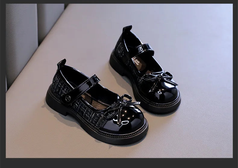 Mädchen Leder Schuhe Mode Schleife - Rutschfest Weiche Sohle Neue 2025 Herbst - Kariert PU Leder Outdoor Kinder Casual Flats