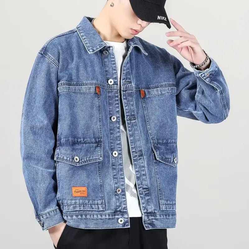Black Blue Denim Short Jacket Men Jeans Jacket Coats Casual Windbreaker Pockets Overalls Bomber Streetwear Man Clothing Outwear