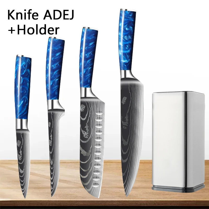 Küchenmesser-Set 2025: High Carbon Stainless Steel 7CR17 - Damascus Pattern Cleaver Chef Santoku Collection