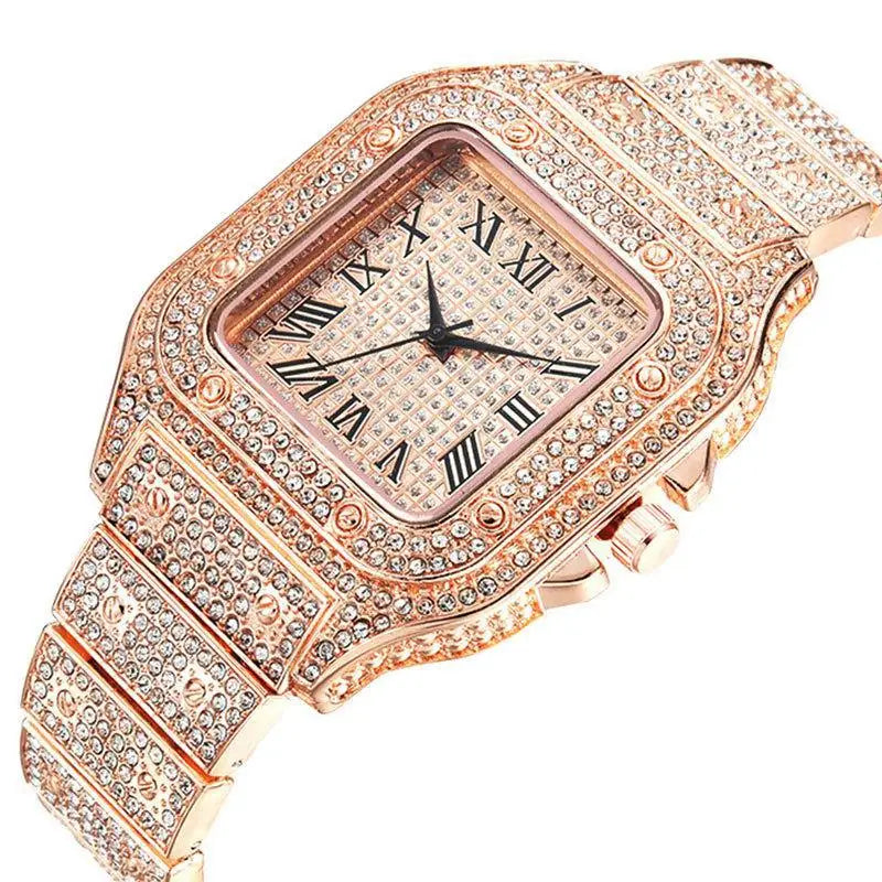 Luxus Diamant Herren Damen Uhren - Gold Uhr Damen Armbanduhr - Luxus Strass Unisex Armband Uhren Weiblich Uhr 2024 Neu