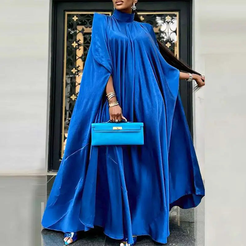 Elegant Evening Dress 2024 VONDA Women Pleated Stand Collar  Long Sleeve Satin Party Sundress Casual Solid Loose Robe Vestidos