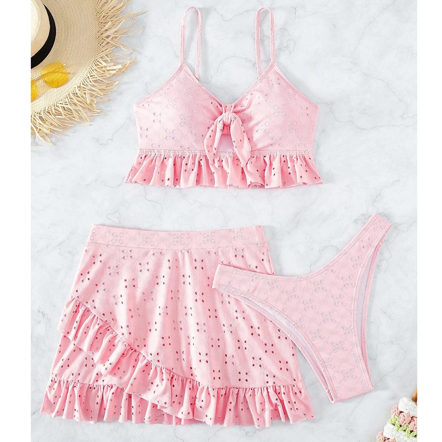 2025 3pack Schwimmbekleidung Frauen: Bikini Schwimmanzug Strand Rock - Knoten Badeanzug Strandmode Rüschen Zweiteilig Bikini Set Biquini Vielseitigkeit