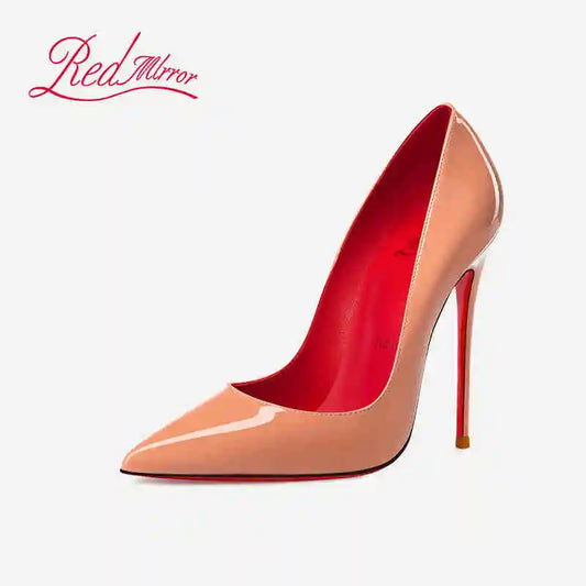 Pantofi eleganti cu toc pentru femei, tendință 2024, marcă de lux, tocuri înalte, roșii, strălucitoare, pantofi cu toc adânc, vârf ascuțit, eleganti, 12 cm