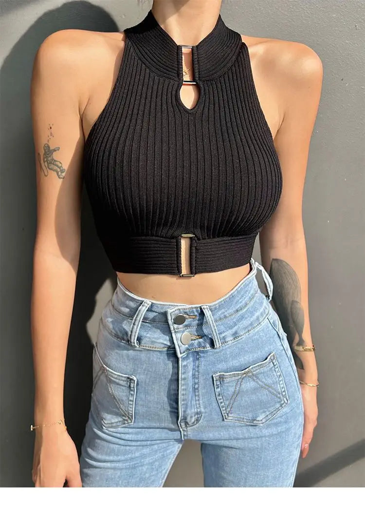 HELIAR Women elegant Tank Tops Chic Y2K Tops Halter Off Shoulder Tops Crop Tops Elastic Solid Tank Tops For Women Summer