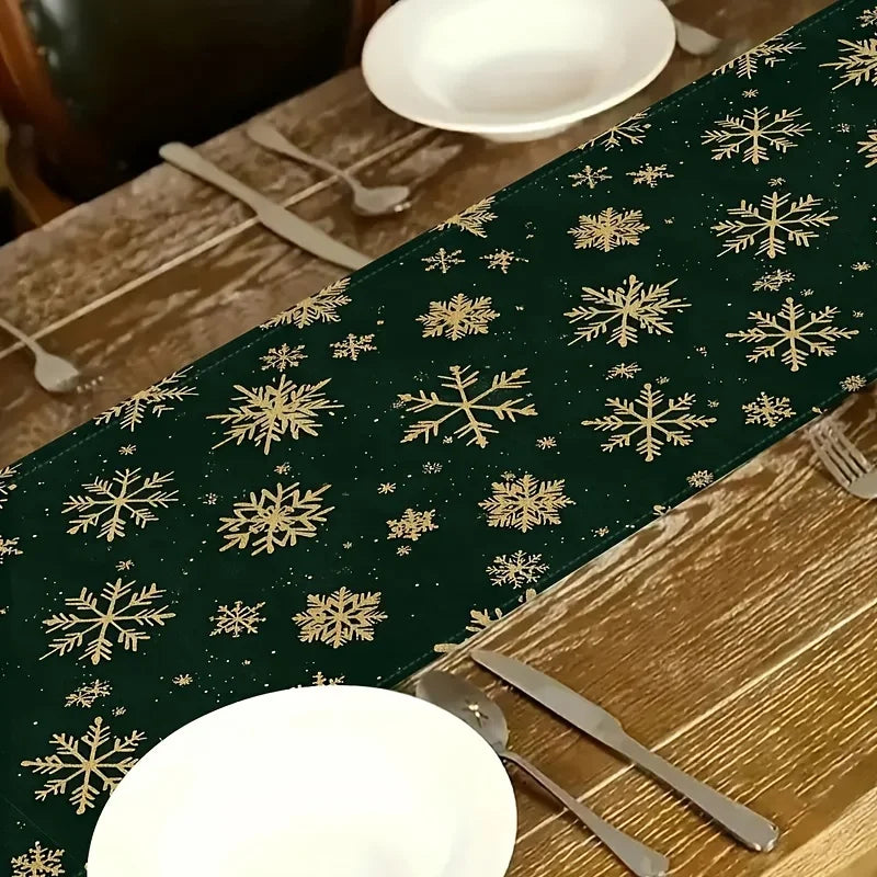 1pc Festive Christmas Table Runner Golden Snowflakes Indoor and Outdoor Dining Parties New Year'S and Holiday Decorations