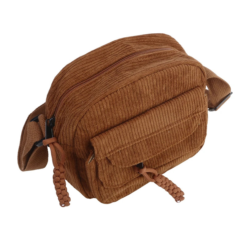 Simple Versatile Crossbody Bag Fashionable Casual Small Square Bag Personalized Commuting Shoulder Bag Corduroy Unisex Trend