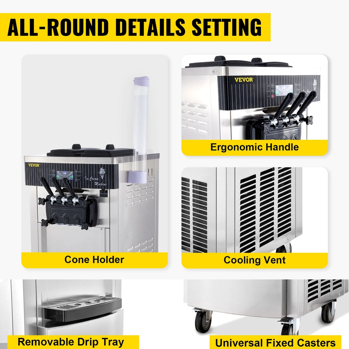 VEVOR 2200W Commercial Soft Ice Cream Maker Machine Ice Cream Maker Double 6L Hoppers Ice Cream Making Machine for restaurant