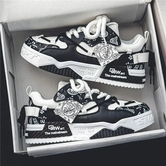 Mens Shoes 2025 Platform Sneakers New Trend Design Graffiti Skateboard Shoes Lace UP Soft Sole Non Slip Outdoor Sports Shoes