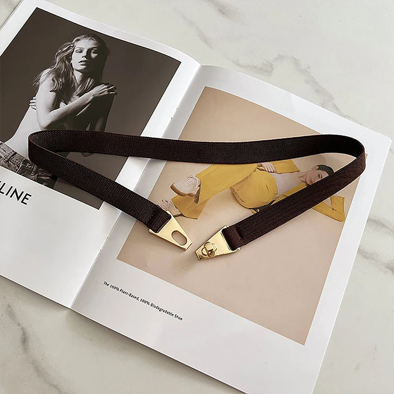 Fashion Elastic All-match Belts For Women Black Color Metal Buckle Thin Belt Casual Ladies Suit Dress Sweater Coat Waistband