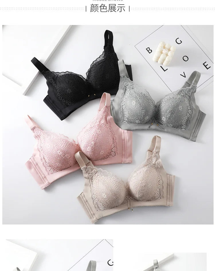 Sutien push-up pentru femei, sutien elegant din dantelă, bumbac moale, fără cusături, lenjerie intimă confortabilă, cu model încrețit