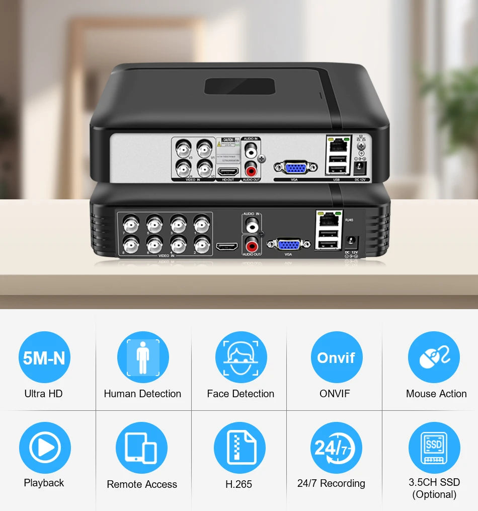 DVR-System 2025: Smar 5 in 1 CCTV Mini DVR TVI CVI AHD CVBS - IP Camera Digital Video Recorder 4CH 8CH 5MP NVR Security Onvif Collection