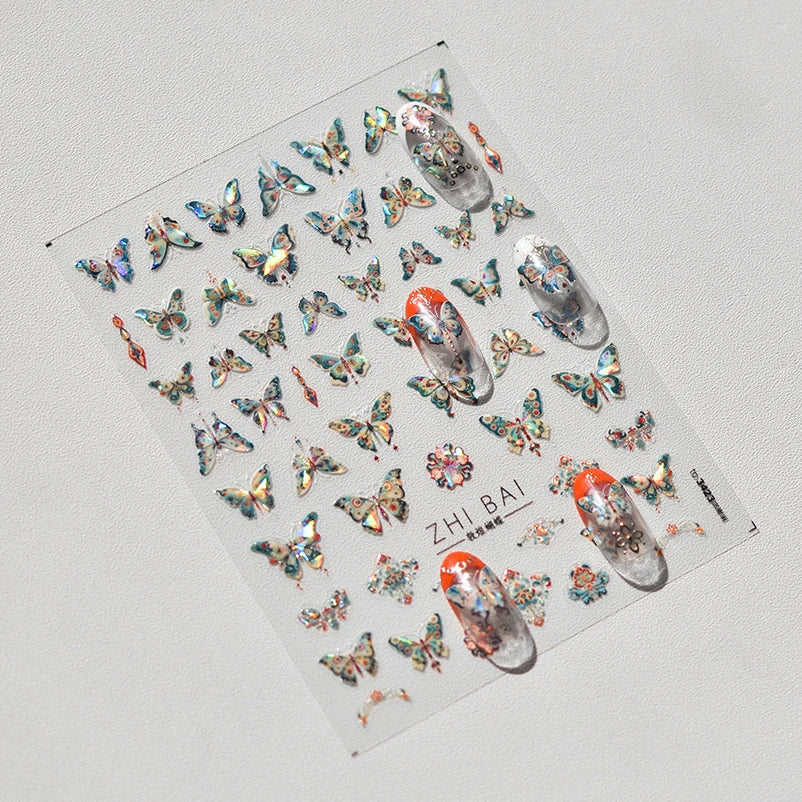 Fantasy Shiny Shell Light Butterfly Rhinestone Bohemia Hot 5D Soft Embossed Relief Nail Art Sticker 3D Decal Decoration Manicure