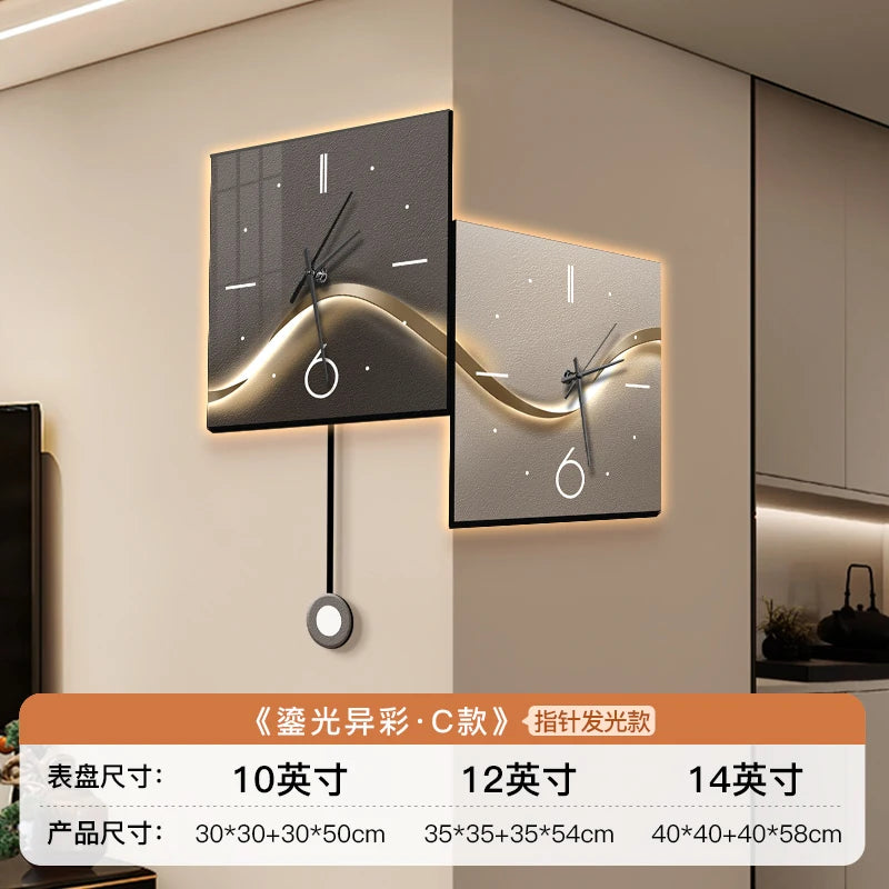 Home Decor Rear LED Light Corner Wall Clock Home Living Room Decorative Corner Double Sided Clock Digital and Analog Clocks