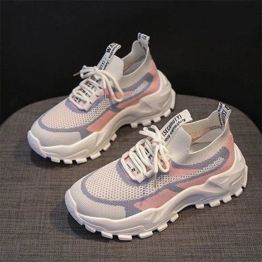 Damen Laufschuhe - Leichte Schnür-Sneaker - Mesh Casual Schuhe - Weiche Sohle Tennis Outdoor Schuhe