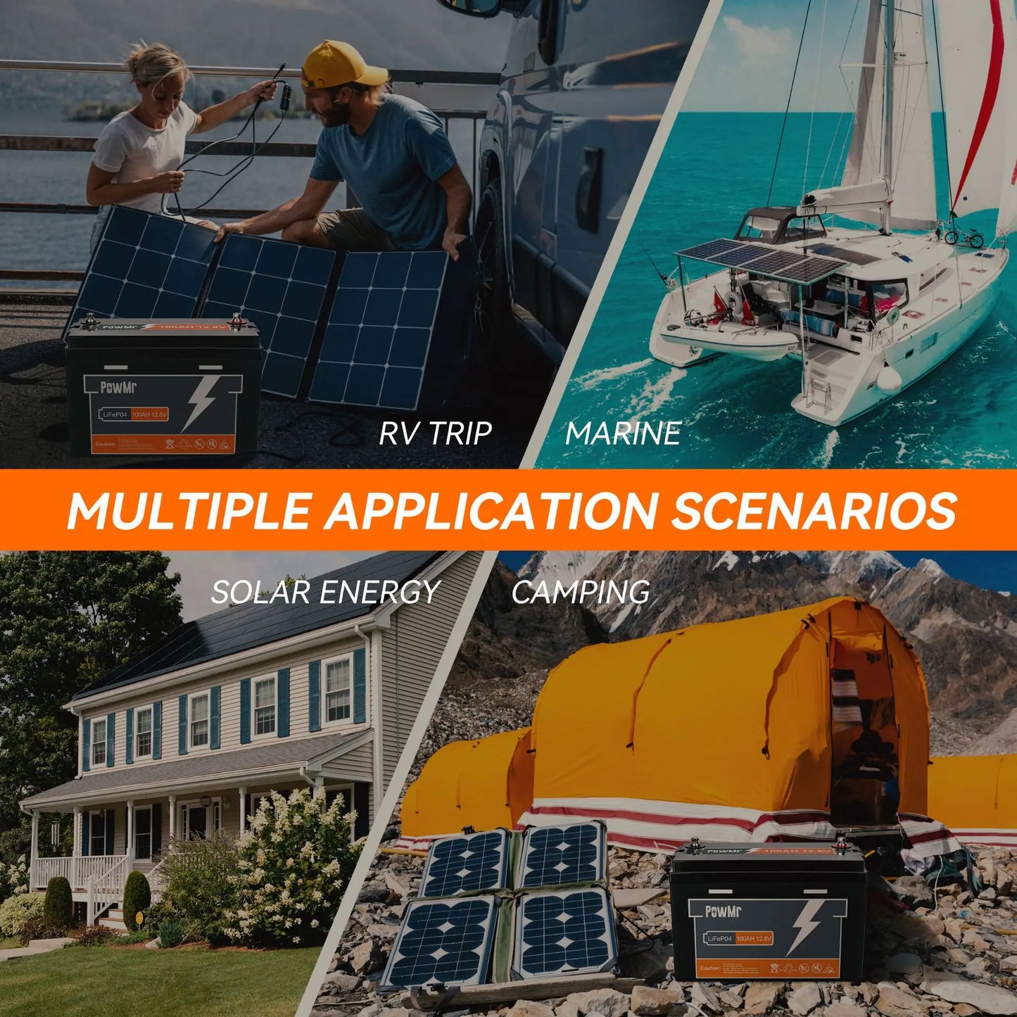 PowMr 12,8V 200AH LiFePO4-Batterie wiederaufladbar Grade A-Zellen 2560WH eingebauter BMS 6000+ Zyklus Heim-Lithium-Batterie-Energiespeicher