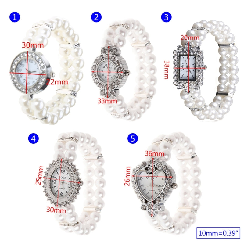 Frauen Uhr Simulierte Perlen Strass Luxus Mode Elegant Handgelenk Band Armband Schmuck Geschenke Dame Elastisch Universal Charms