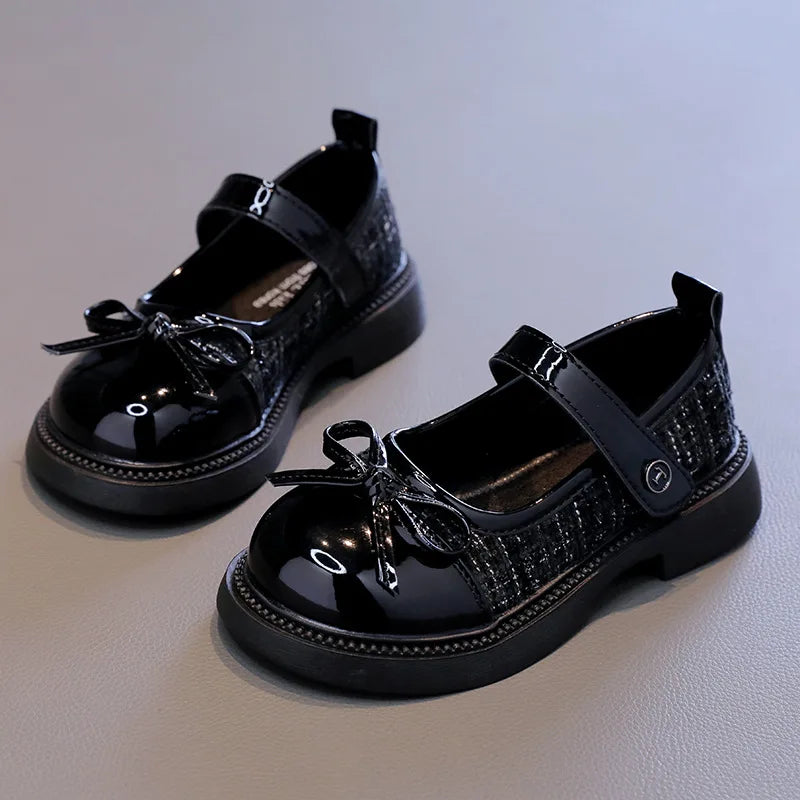 Mädchen Leder Schuhe Mode Schleife - Rutschfest Weiche Sohle Neue 2025 Herbst - Kariert PU Leder Outdoor Kinder Casual Flats
