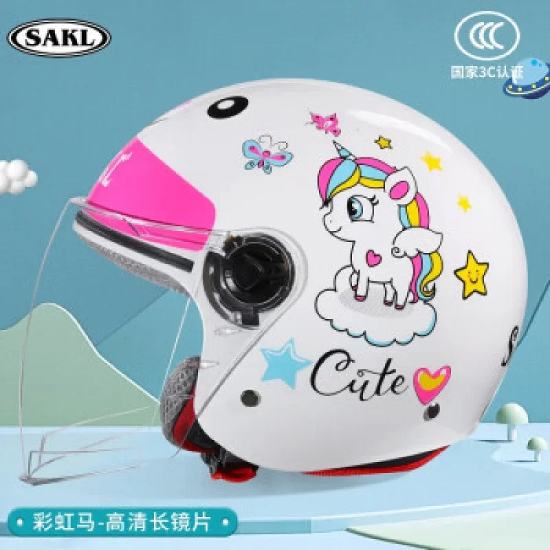 Children Cartoon Cute 4 season Motorcycle helmets Open face electric car bike child helmet for kids boy girl unicorn casco moto