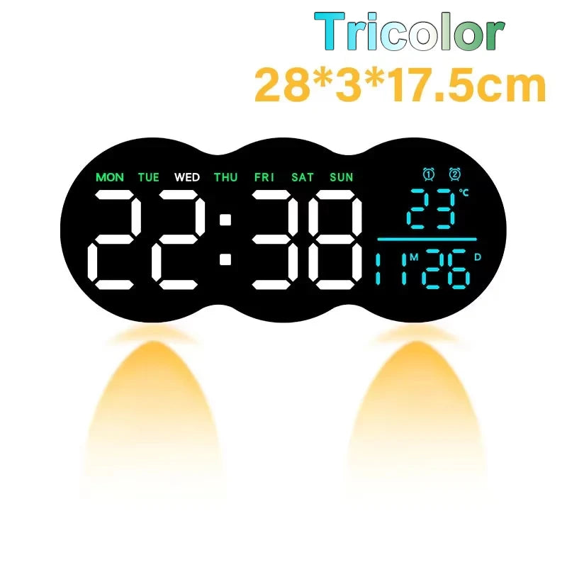 Wanduhr 2025: Large Digital Wall Clock with Ambient Light Remote Control - Temp Week Display 12/24H 2-Alarms Brightness Adjustable LED Clocks Collection