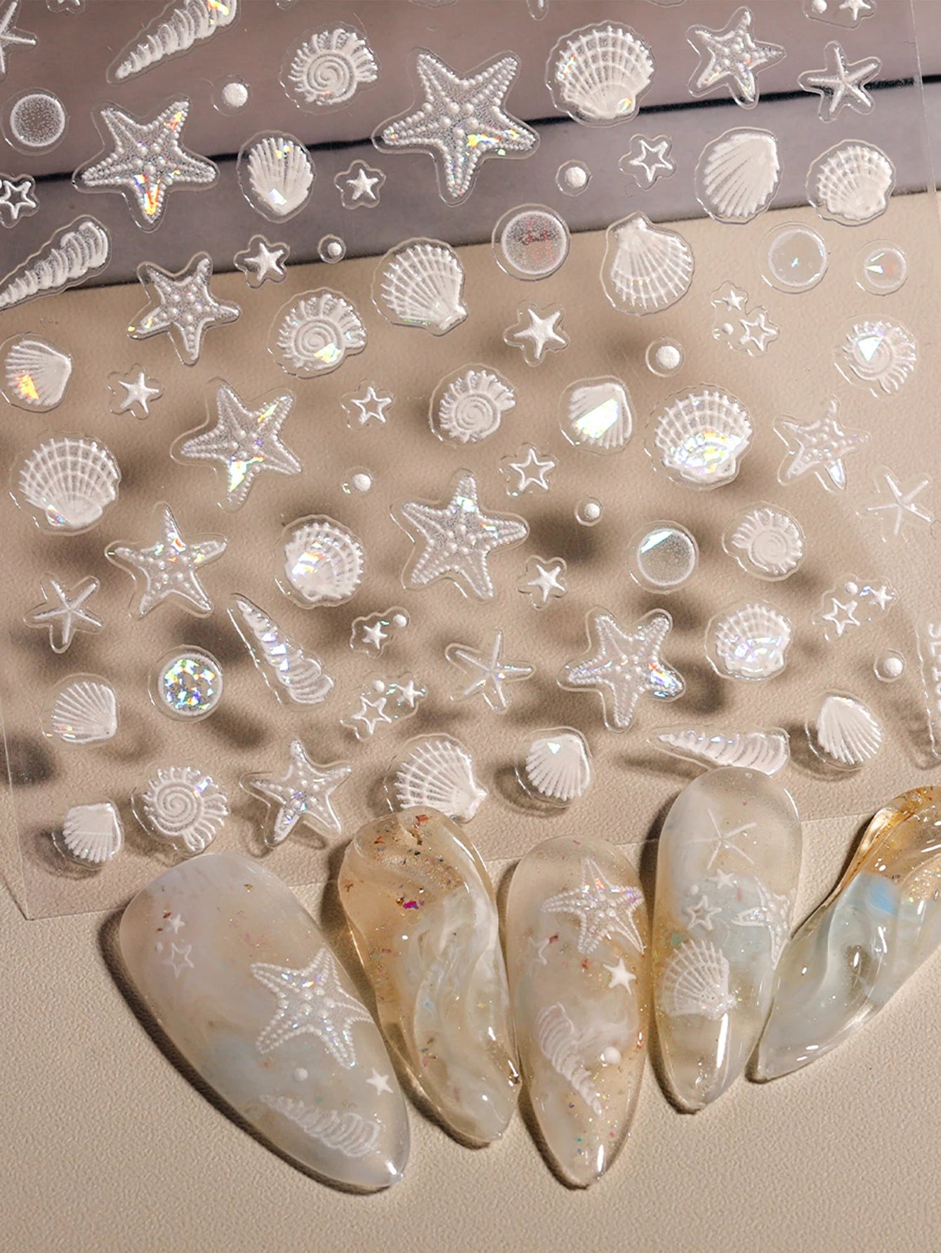 Autocolante transparente Choice 5D pentru unghii - Starfish 3D cu model de coajă de mare