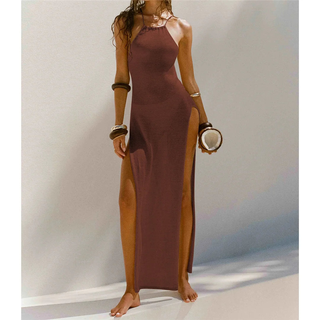 Elegant 12 Farben High Slit Häkel Gestrickt Maxi Kleid - Lang Strand Cover Up Urlaub Party Kleider Strandmode