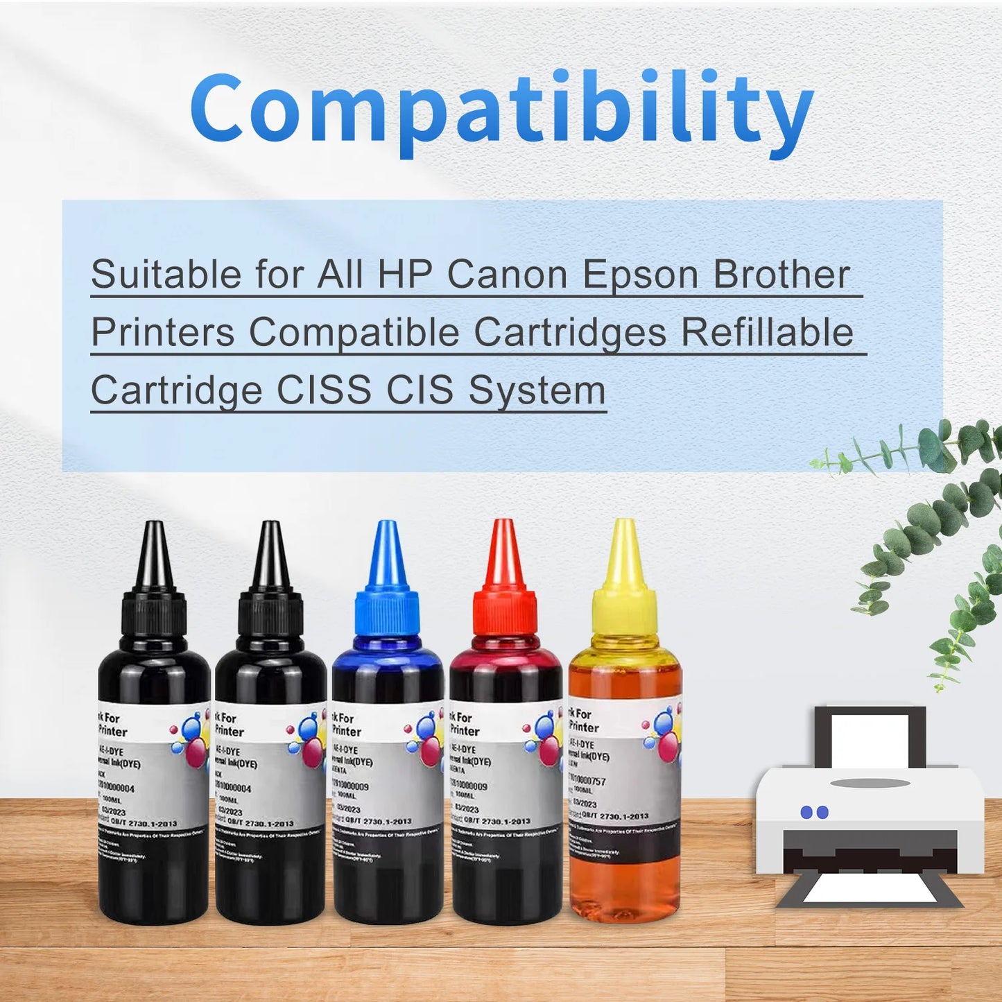 Aomya 5x100ml Tinte Universal Für Epson HP - BK CMY