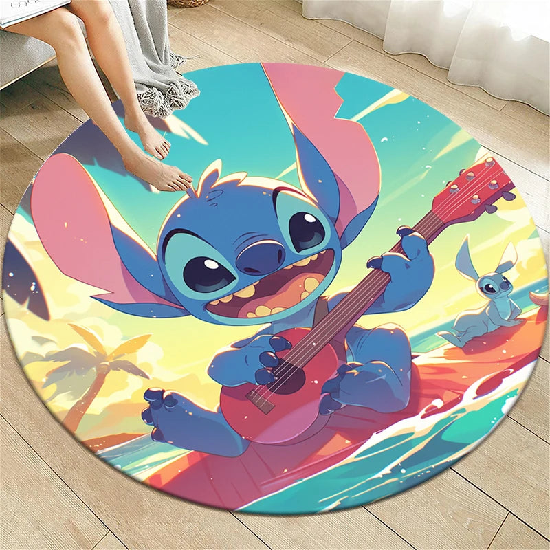 Star Stitch Cartoon HD Printed Round Carpet for Living Room Bedroom Rugs Camping Picnic Mats Flannel Anti-Slip Rug Yoga Mat Gift