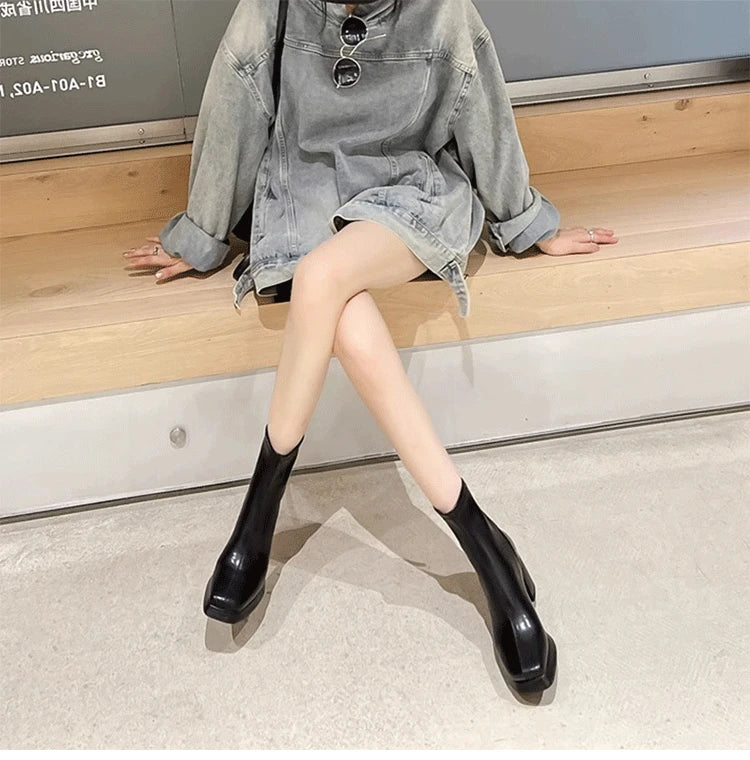 Ohmmayby Vintage Square Toe Damen Stiefeletten Mit Reißverschluss Hinten - Größe EU 37-41, Absatzhöhe 5-8 cm, Knöchelhöhe