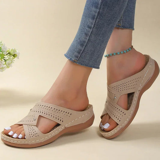 Sandals Women Summer Shoes Women Elegant Low Heels Sandals Summer Slippers Zapatos Mujer Wedge Heeled Sandals Female 2024 - Golden Bridge Store