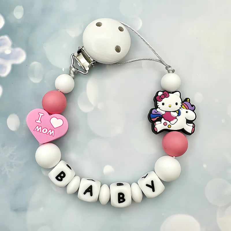 Personalisierte Schnullerkette mit Namen - Englische Buchstaben Baby Silikon Clips - Ketten Halter Beißring Anhänger Baby Geschenke