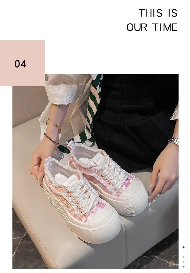 Womens Platform Sneakers White Tennis Shoes Woman Casual Low Top Fashion Chunky Canvas Sneakers 2025 New Spring Summer Trainers