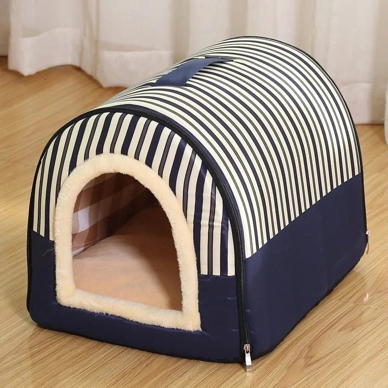 Pet Bed Foldable Dog House Kennel Soft Tent Indoor Enclosed Warm Plush Sleeping Nest Basket with Removable Cushion For Cats Dogs
