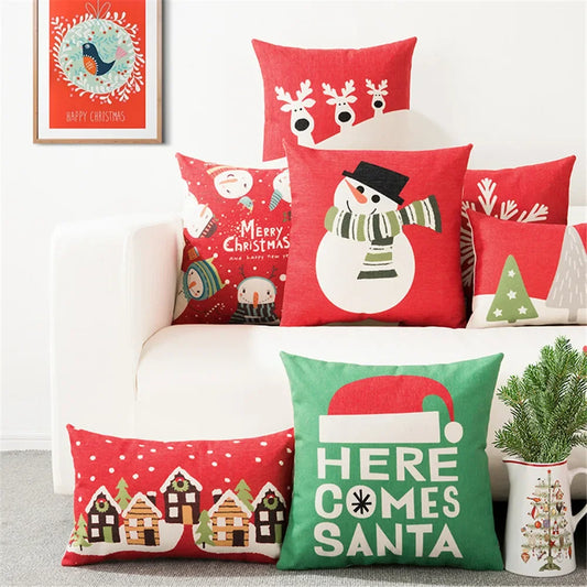 Christmas Decorations for Home Pillow Cover Decoratives Polyester Merry Christmas Snowman Snowflake Deer Pillow Cushion Cover