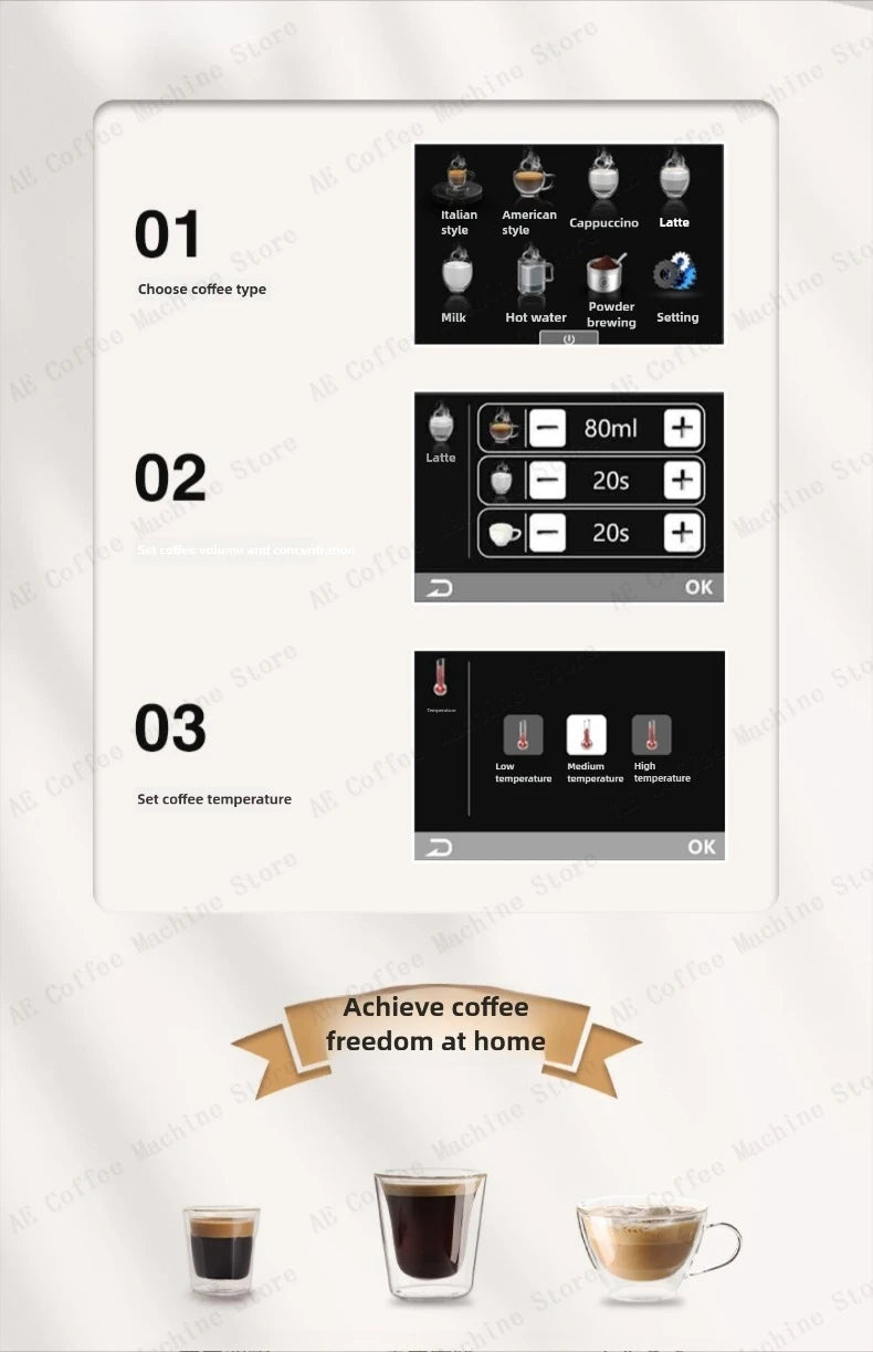 Fully Automatic Coffee Machine Smart Touch Screen Integrated Grinder Coffee Machine Multi-function Household Coffee Machine