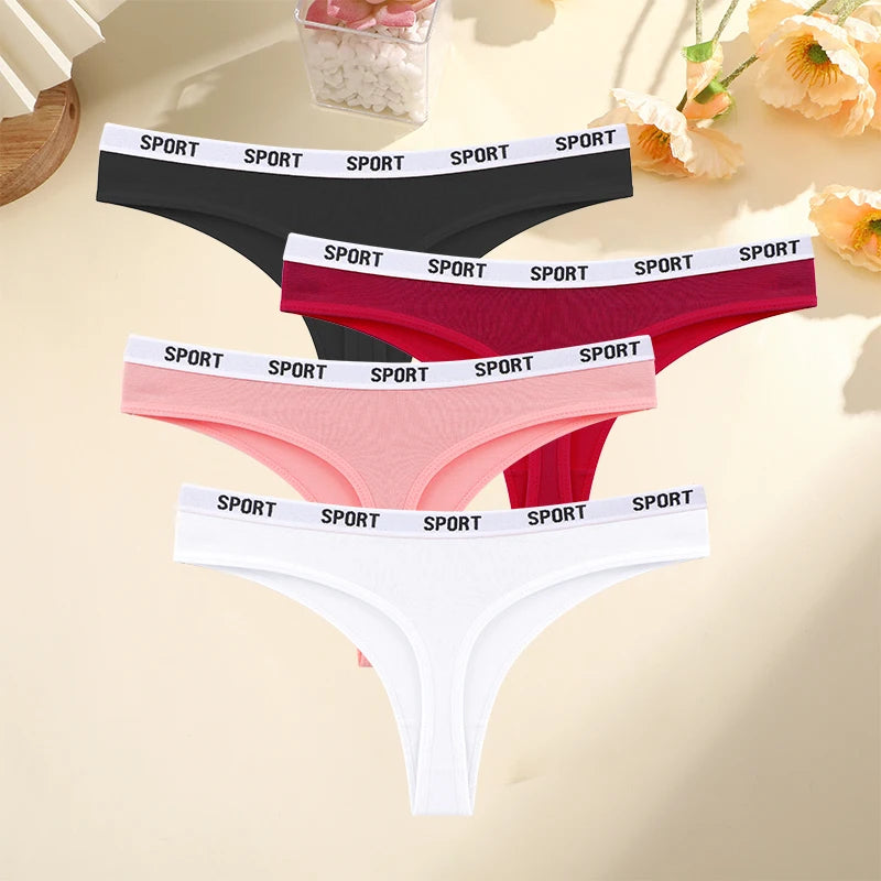 FINETOO Damen-Unterwäsche 2025 - 4er-Set Baumwoll-Strings für Sport elegante Marken-Tangas