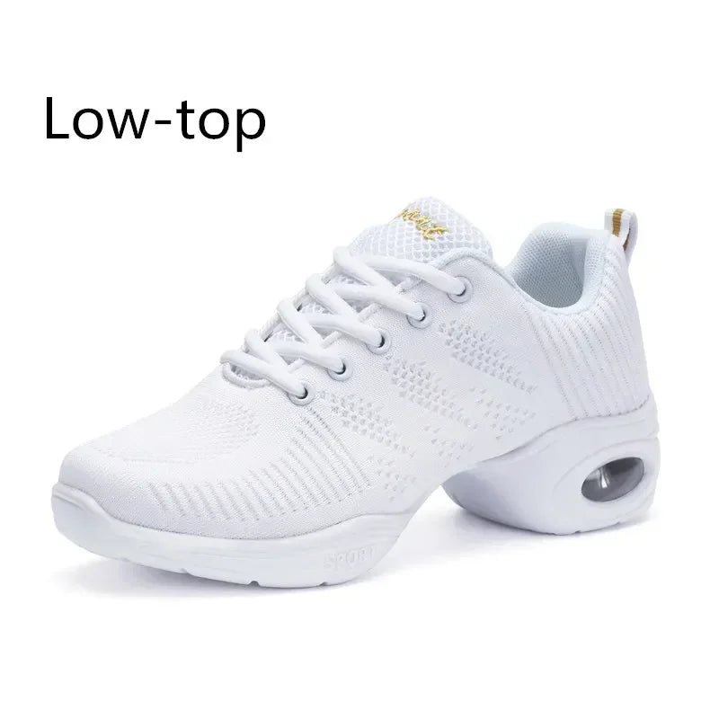 Women New PU Soft Outsole Sneakers Comfortable Dance Shoes Breath Woven Mesh Modern Jazz Sports Feature Dance Sneakers - Golden Bridge Store