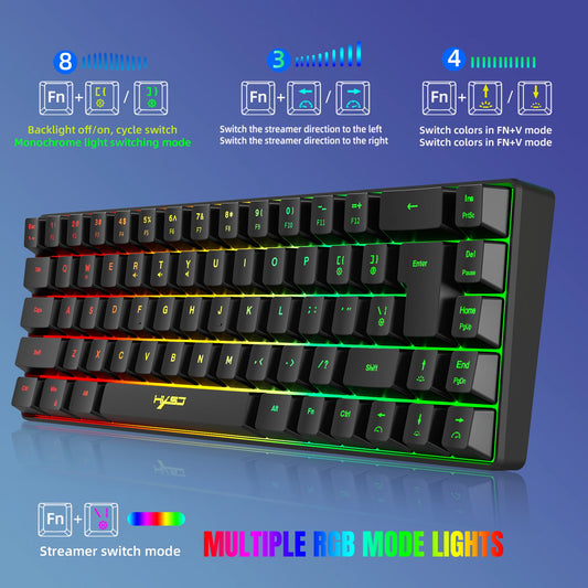 Gaming-Tastatur 2025: HXSJ 60% Percent Gaming Keyboard Ergonomische kleine Mini-Membran-Tastatur, komprimiert mit RGB-Hintergrundbeleuchtung für Windows-PC- und Laptop-Gaming