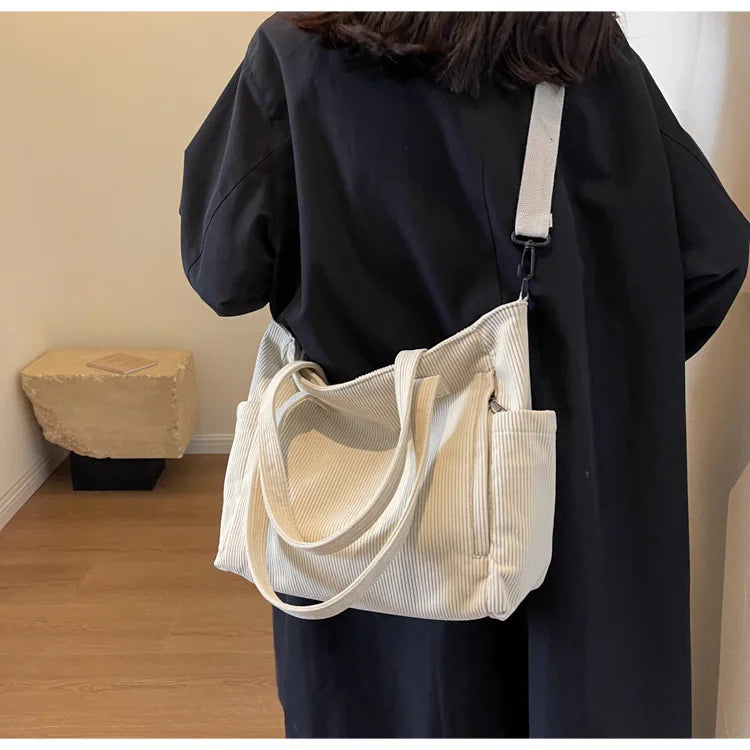 Fashion Versatile Shoulder Bag College Wind Commuting Corduroy Square BagUnisex Large Capacity Leisure Portable Crossbody Bag