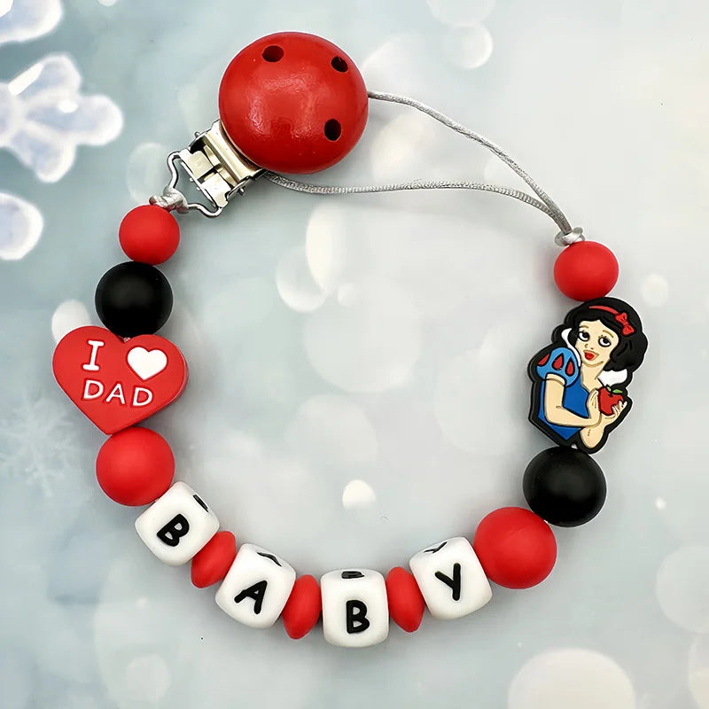 Personalisierte Schnullerkette mit Namen - Englische Buchstaben Baby Silikon Clips - Ketten Halter Beißring Anhänger Baby Geschenke