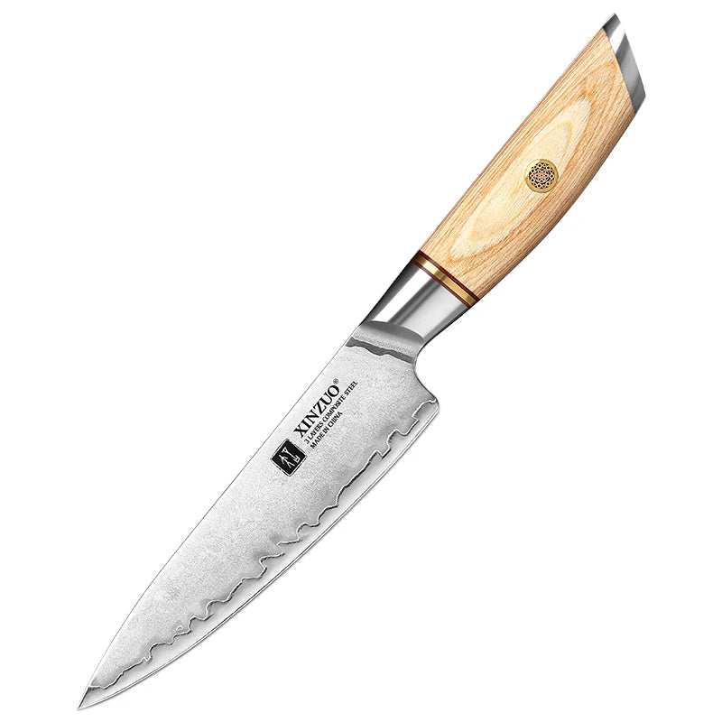 XINZUO 1-5pcs Knife Set Pakkawood Handle Nails 3-layer Clad Steel 60±2 HRC 15°±1 Per Side Kitchen Accessory Tools Best Gift