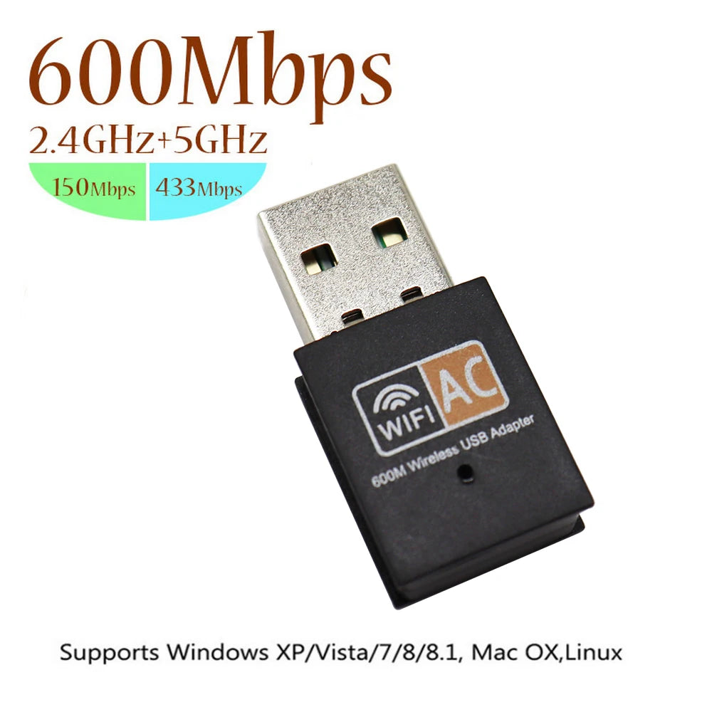 WiFi-Adapter 2025: Dual-Band 600Mbps USB - 2.4GHz 5GHz Antenna Collection