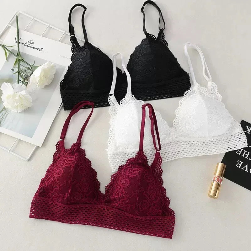 Lace Embroidery Bra Women elegant Deep V Underwear Floral Brassiere Stretch Seamless Push Up Lingerie Bralette Triangle Cup Padded