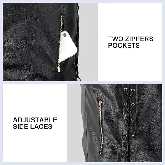 Arjen Kroos Kunstlederweste - Mit Taschen, Schnürung L