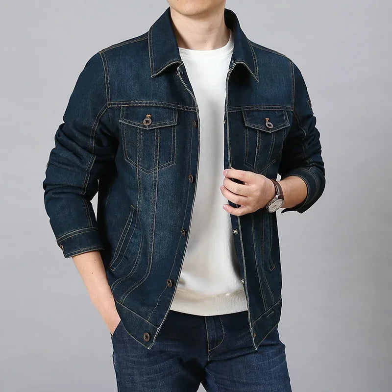 Jachetă denim pentru bărbați de înaltă calitate, la modă, casual, din bumbac cu nasturi, elastică, stil stradal, plus mărimea 6XL