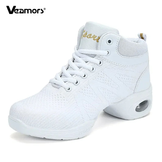 Women New PU Soft Outsole Sneakers Comfortable Dance Shoes    Breath Woven Mesh Modern Jazz Sports Feature Dance Sneakers