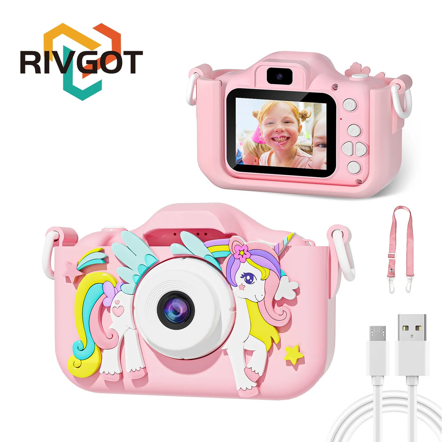 Kinder Mini Kamera Cartoon Einhorn Spielzeug Für Mädchen Jungen Geburtstag Geschenke 1080P HD 2 Zoll Bildschirm Mit Silikon Hülle Aufnahme Leben Kamera